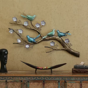 Wrought Iron Bird On Branch Wall Art In Brown