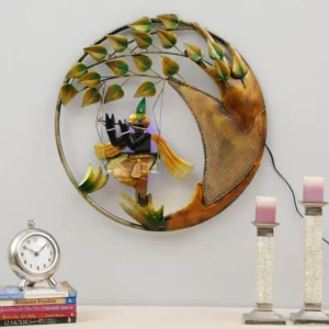 Iron Lord Krishna Wall Art With LED In Multicolour