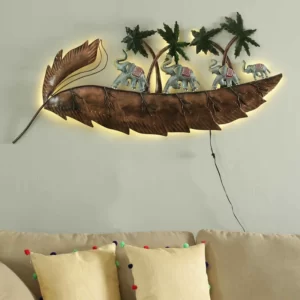 Iron Group Of Elephant Wall Art With LED In Multicolour
