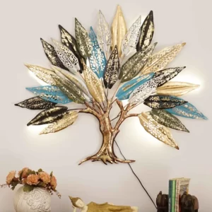 Iron Designer Acid Leaf Tree With LED Metal Wall Art