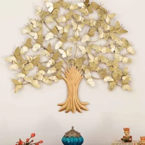 Iron Golden Butterfly Tree With LED Metal Wall Art