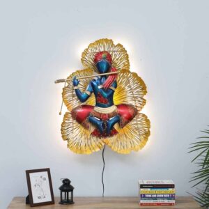 Iron Lord Krishna Wall Art With Led In