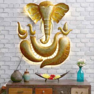 Lord Ganesh Wall Art With Led In Gold