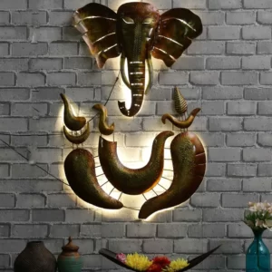 Iron Lord Ganesha Wall Art With LED In Gold