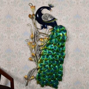 Iron Peocock Wall Art With LED In Green