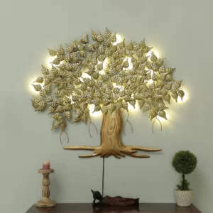 Iron Piple Tree Wall Art With LED In Gold